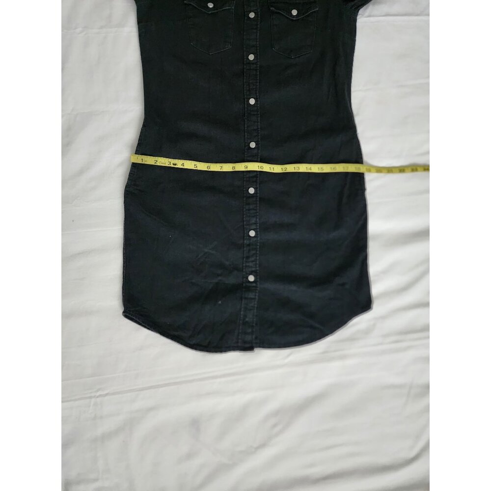 & Denim Black Dark Wash Denim Button Front Long Sleeve Shirt Dress Size 0/ XS - Picture 11 of 12